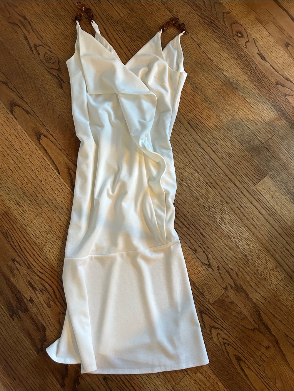 ASOS White Slip Midi Dress with Tortoise Chain Strap Accents